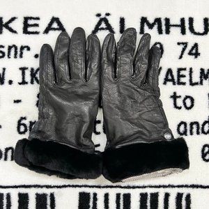 UGG Leather Fur Trim Gloves - Women Small/Medium